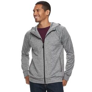 Marc Anthony Slim Fit Knit Lightweight Hooded Zipper Jacket Gray Black Zippered
